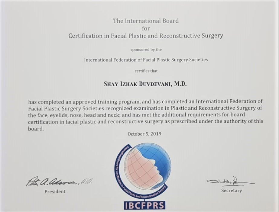 הסמכה בינלאומית International Board Certification in Facial plastic and Recontructive Surgery